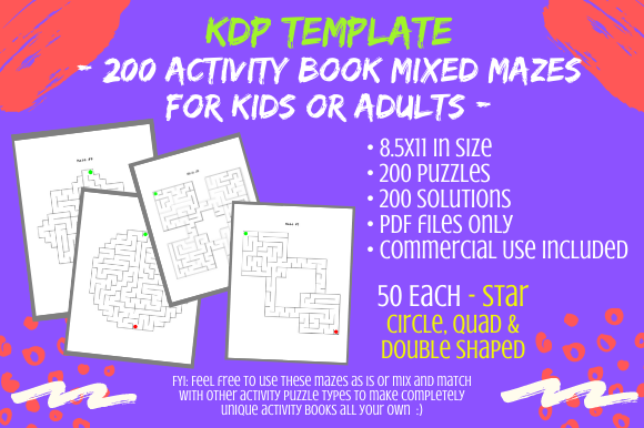 200 Mixed Shaped Mazes: 4 Activity Book Interiors